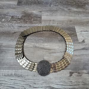 Vintage Silver Metal Scale Belt Wide Stretch Statement Indie Sleaze L / XL